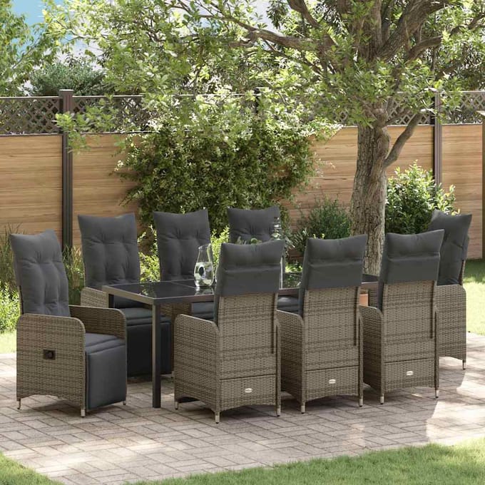 vidaXL - Tuin - Eettafel - Set - 9 - st - Grijs - poly - rattan