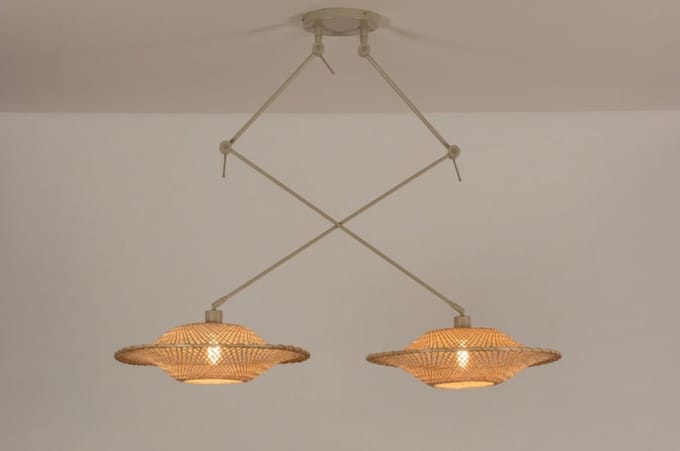 Lumidora Hanglamp 31239 - BAMBOO - 2 Lichts - E27 - Bruin - Beige - Naturel - Zand - Metaal
