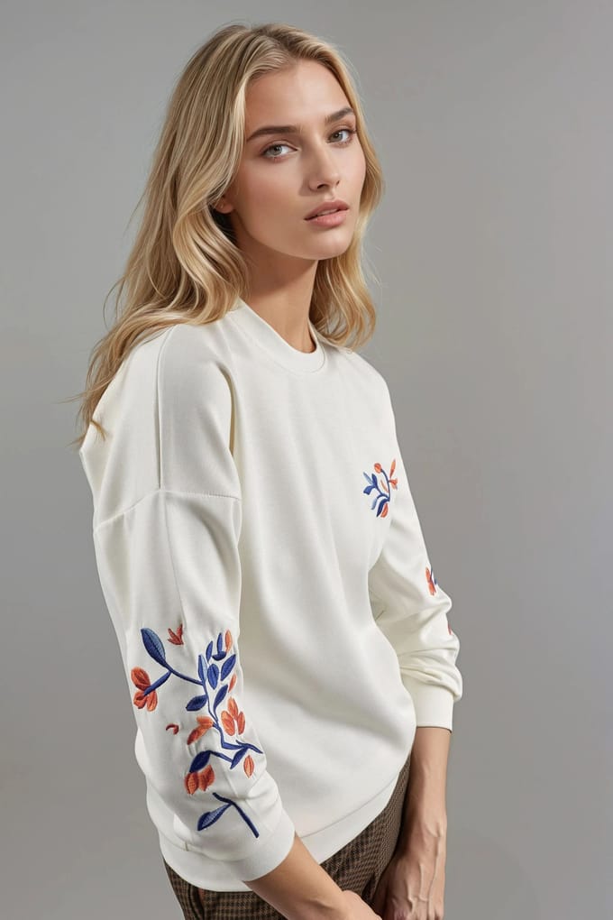 Modal Touch Ronde Hals Borduur Sweatshirt