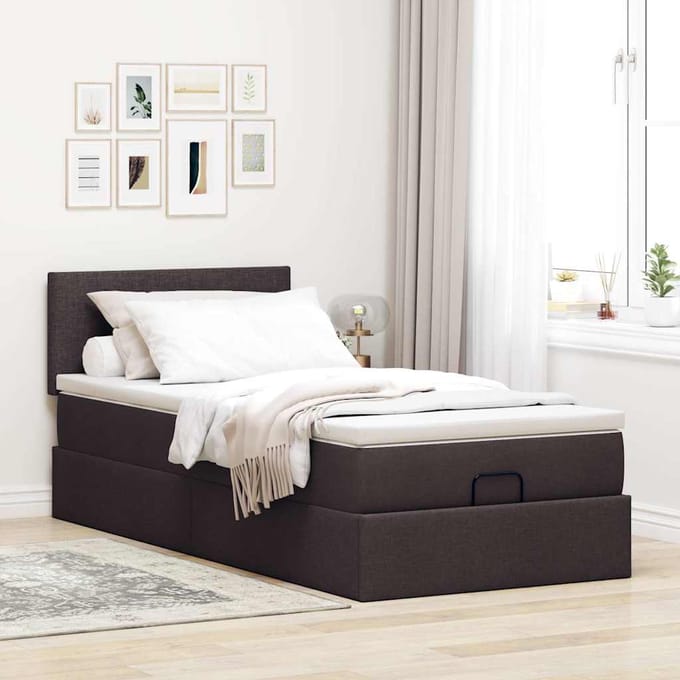 vidaXL - Bed - met - matras - 100x200 - cm - stof - donkerbruin