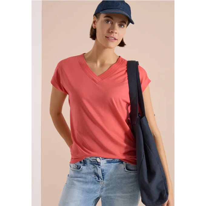 Shirt met korte mouwen en V-hals in effen kleur