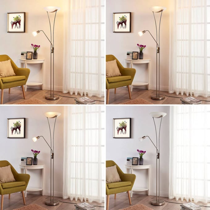 Lindby - vloerlamp - 3lichts - Metaal, glas - H: 180 cm - E27 - nikkel satijn, albast wit