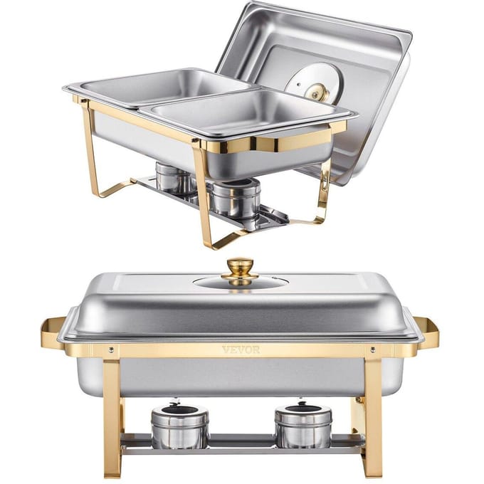 4 Qt 2 Pak Rechthoekige Bain-Marie Buffet Set Halfgrootte Pan Roestvrij Staal