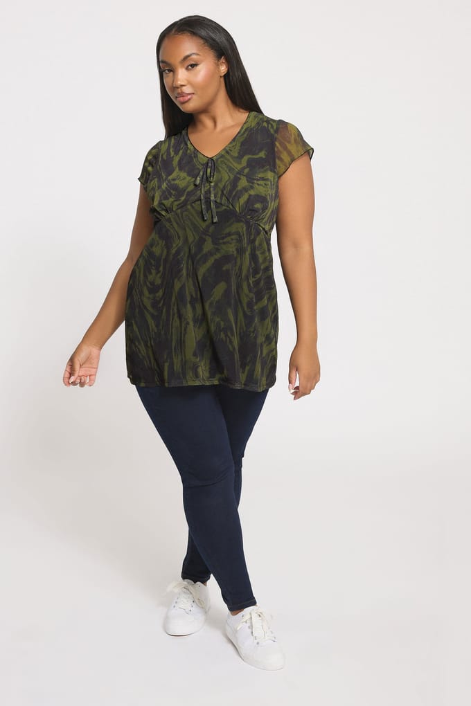 Yours Groene Swirl Print Mesh Top Size 50-52