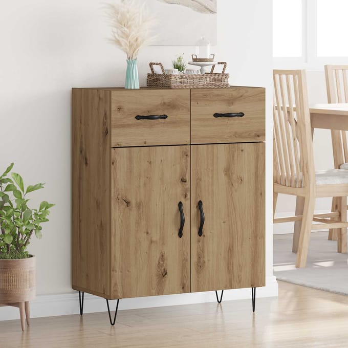 vidaXL - Dressoir - Artisan - Eiken - 69,5 - x - 34 - x - 90 - cm - Bewerkt - hout