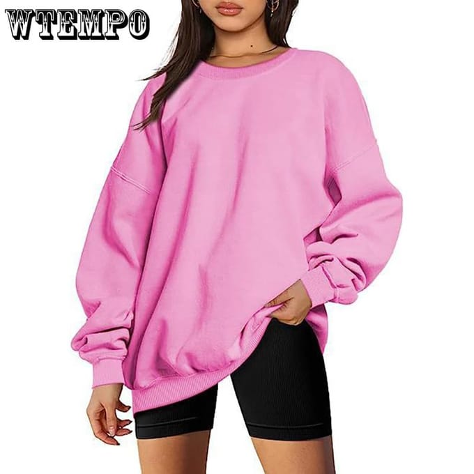Sweat-shirt pull à col rond pour femmes et hommes, couleur unie, surdimensionné, ample, décontracté, en polaire M gris clair