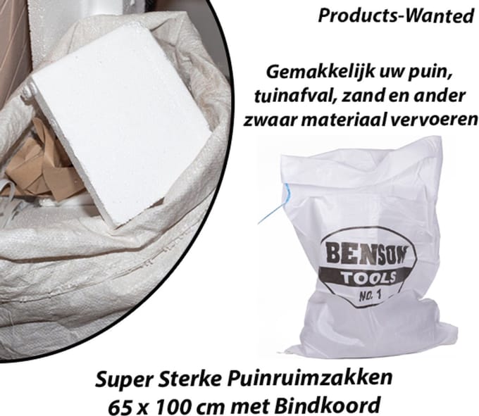 15-Stuks Super Sterke Puinruimzakken 65 x 100 cm met Bindkoord