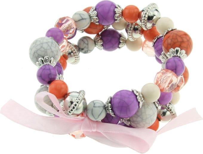 Behave - elastische armband met kralen en strik - kleurrijke look
