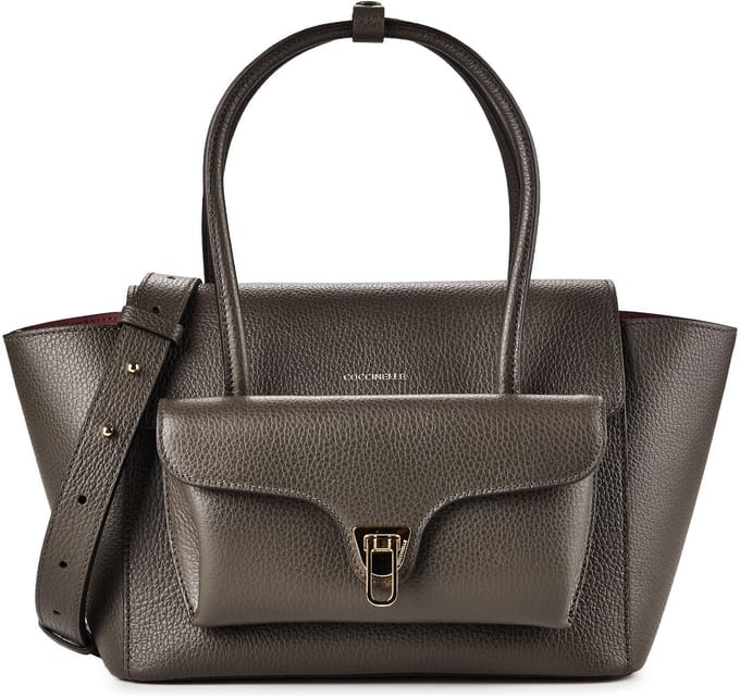 COCCINELLE Leren handtas schoudertas Double Beat Grained Leather Handbag Fango donkergroen