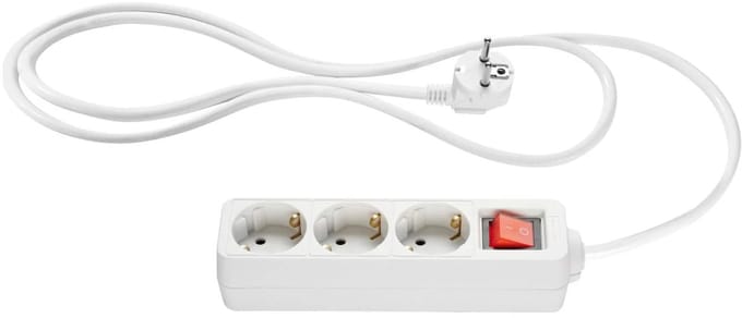 Stekkerdoos – 3 voudig | 1,4 m Kabel | Max. 3680 W | Verlichte Schakelaar & Afdekking - Wit