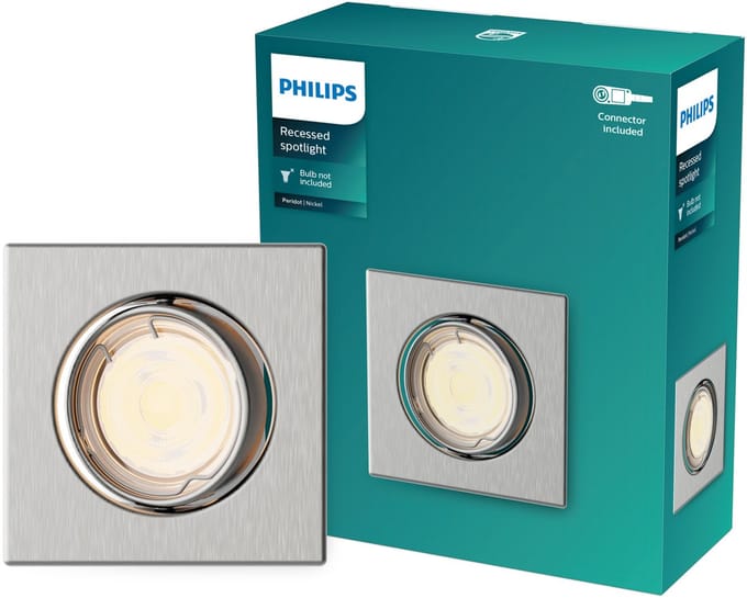 Philips Peridot inbouwspot - GU10 fitting - Nikkel - Vierkant - Richtbare spot