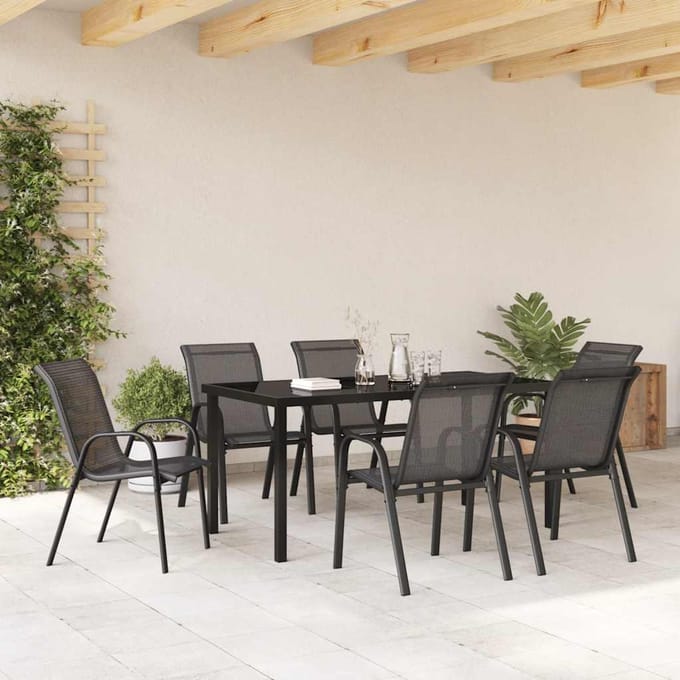 vidaXL - Tuinstoelen - stapelbaar - 6 - st - textileen - stof - zwart