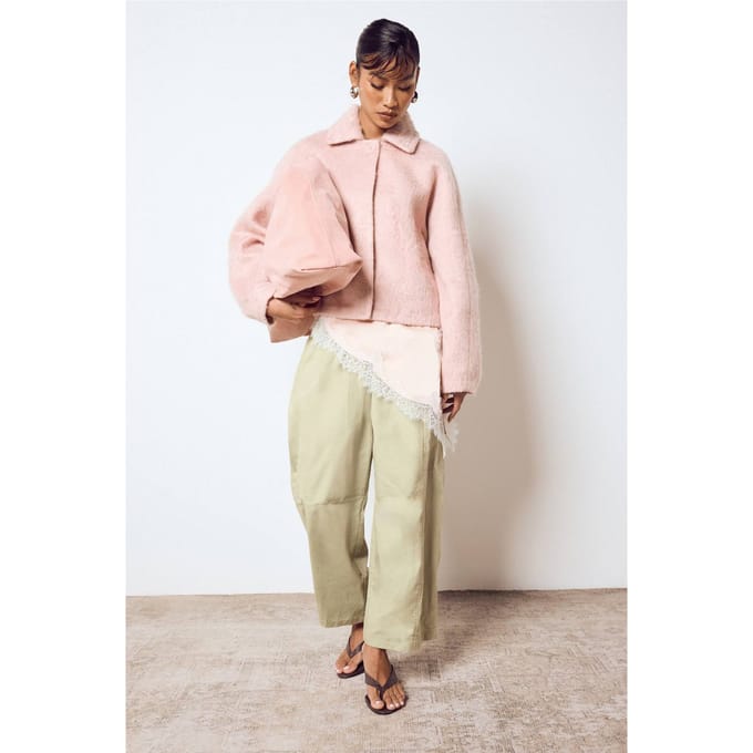 boohoo Dames Poplin Gecroppte Barrel Pijp Broek | Pistache | Maat: 40