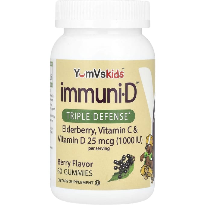 YumVs, Immuni-D™ pour Enfants, Sureau, Vitamine C et Vitamine D, Saveur Baie, 60 Gommes