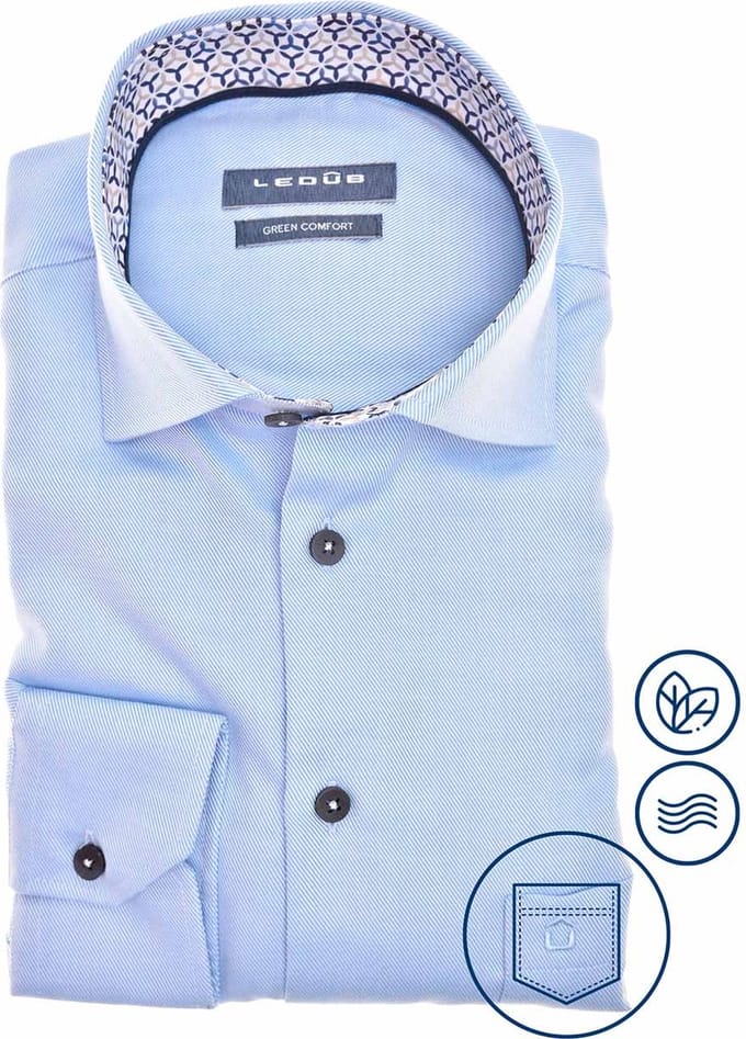 Ledub modern fit overhemd - twill - lichtblauw - Strijkvriendelijk - Boordmaat: 39