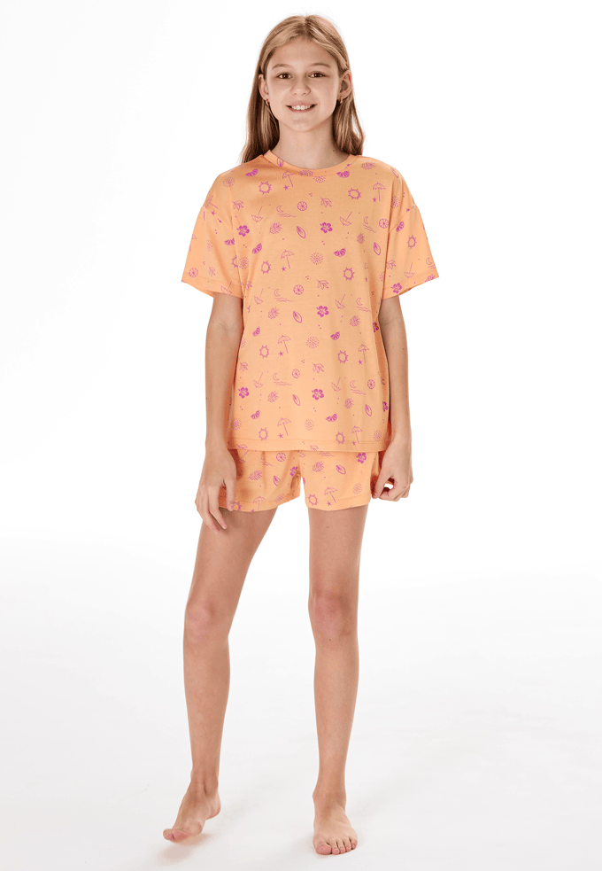Korte zomerpyjama perzikoranje - Teens Nightwear 152