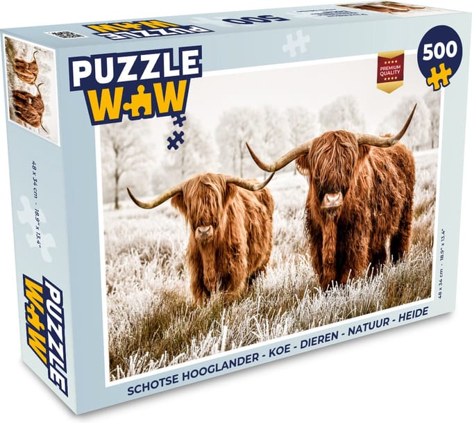 Puzzel Schotse hooglander - Koe - Natuur - Winter - Legpuzzel - Puzzel 500 stukjes