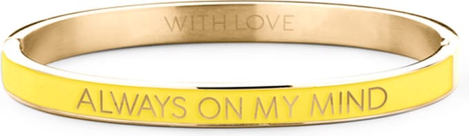 Key Moments 8KM-BC0009 Stalen Bangle met Tekst - Always on My Mind - One-size - Cadeau voor haar - Goudkleurig / Geel