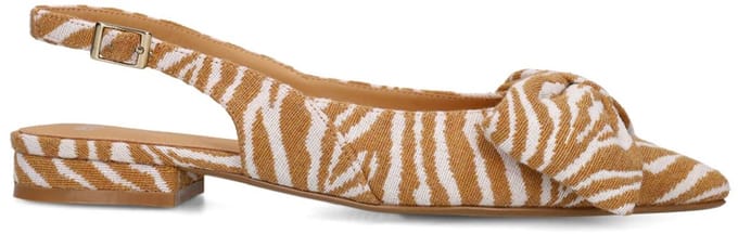 Manfield - Dames - Cognac zebra slingbacks met strik - Maat 38