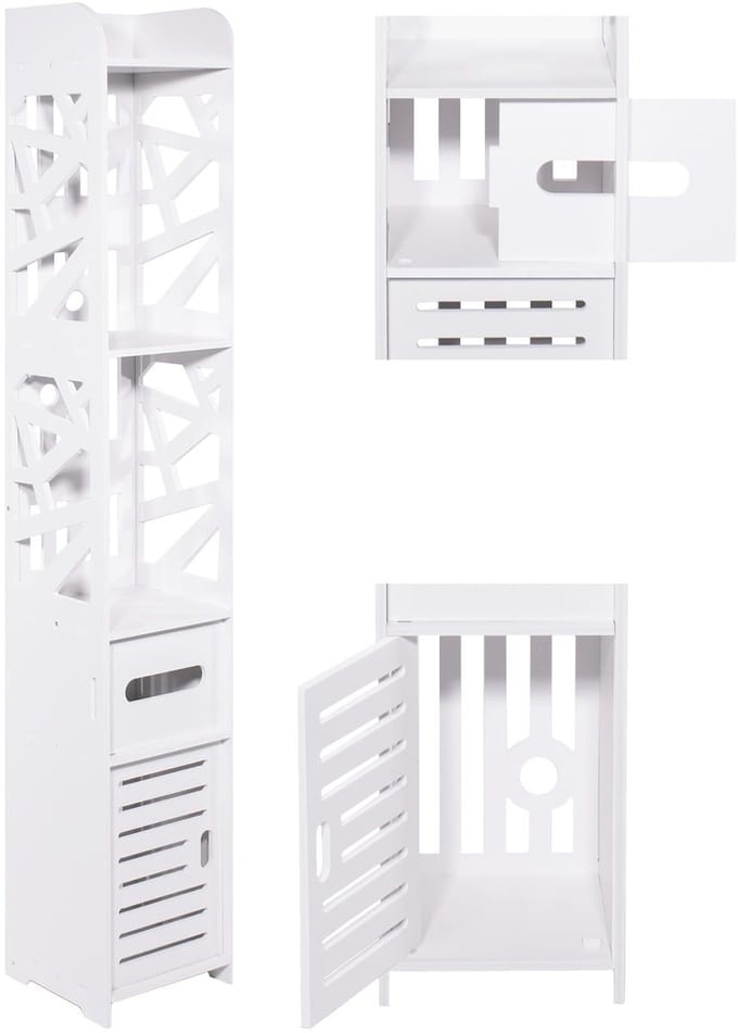 Badkamerkast 120cm paal - Witte moderne kolomkast van MDF