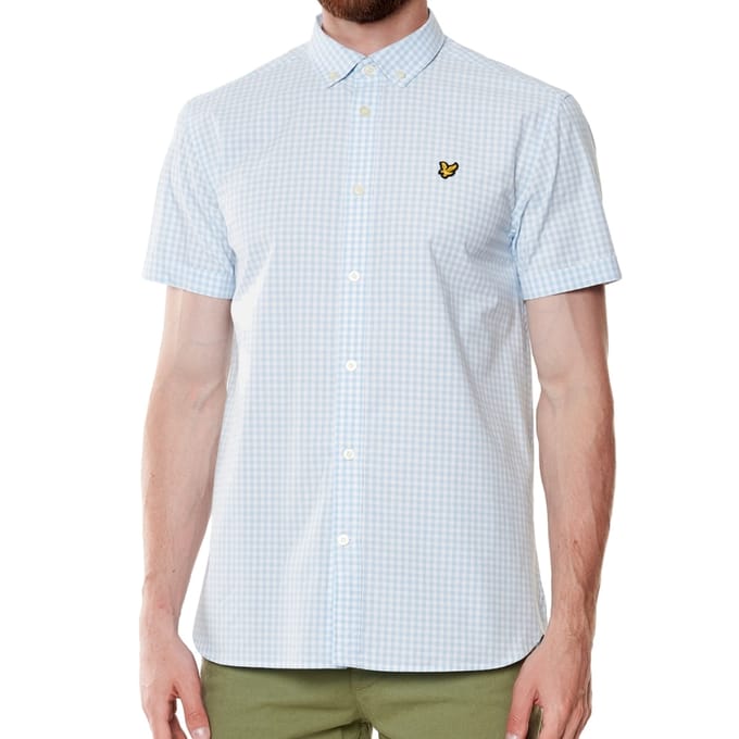 Lyle & Scott blauw Gringham overhemd met korte mouwen