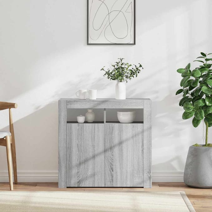vidaXL - Dressoir - met - LED-verlichting - 80x35x75 - cm - grijs - sonoma - eiken