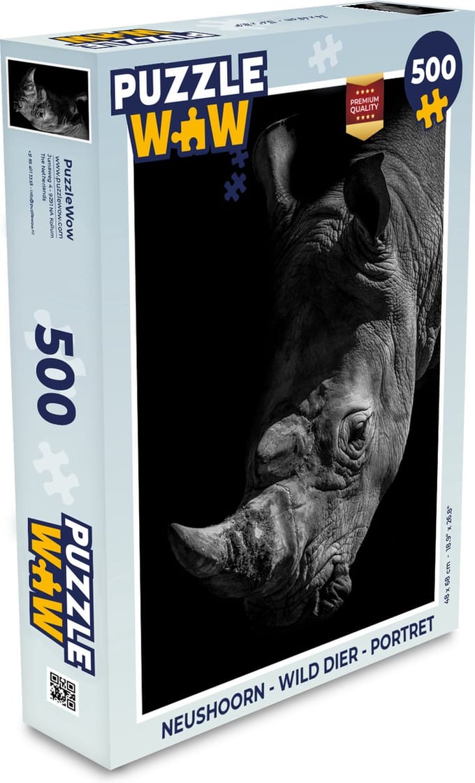 Puzzel Neushoorn - Wild dier - Portret - Legpuzzel - Puzzel 500 stukjes