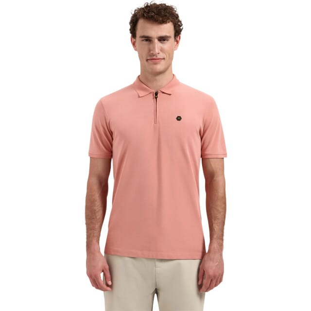 No Excess Polo short sleeve zip garment dyed coral