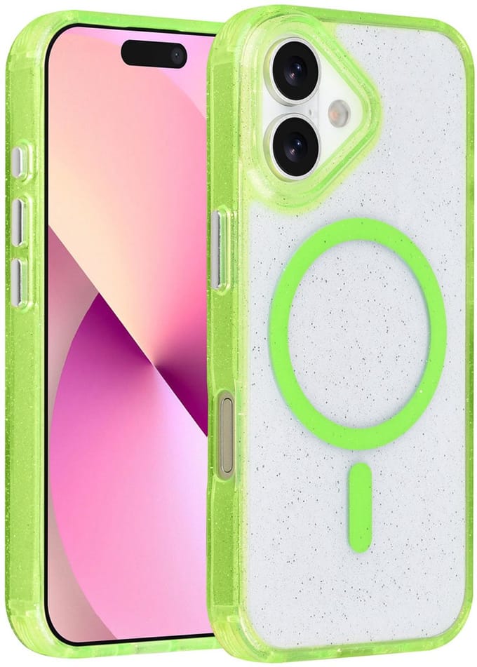 TUNIQ telefoonhoesje voor Apple iPhone 16 - MagSafe met glitter - Groen