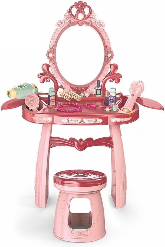 Kaptafel kind - make up tafel met spiegel - 44x24,5x76cm - roze