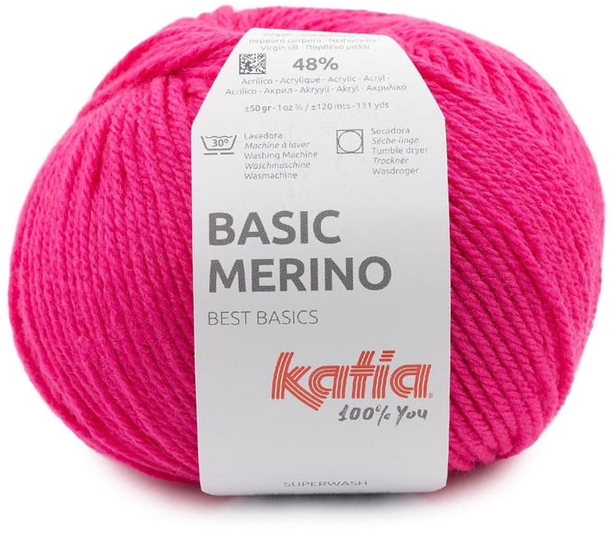 Katia Basic Merino - 98 neon fuchsia - Wol/Acryl Garen