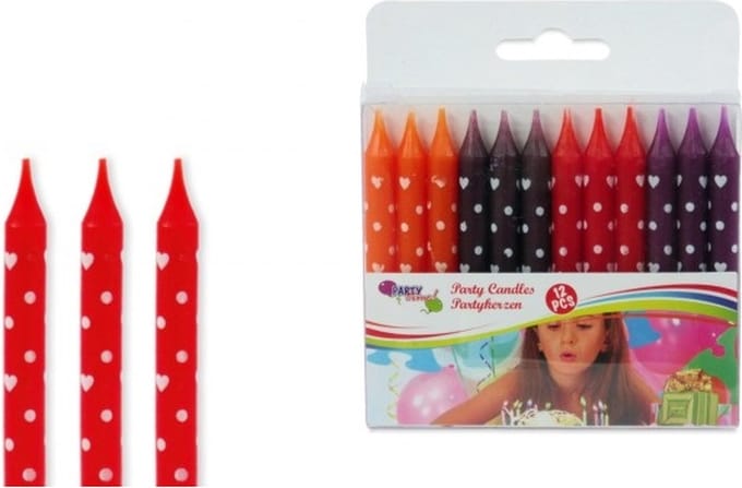 Verjaardagskaarsjes oranje-bruin-rood-paars – 12 stuks