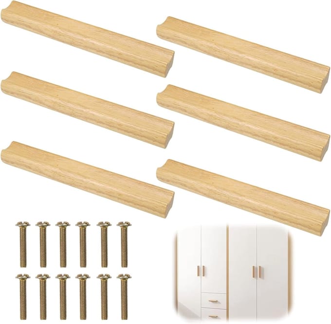 Set van 6 Elegante Houten Meubelgrepen voor Diverse Toepassingen