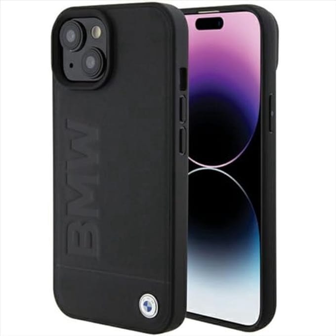 iPhone 15 Plus Backcase hoesje - BMW - Effen Zwart - Leer