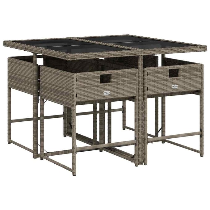 vidaXL - 5-delige - Tuinset - met - kussens - poly - rattan - grijs