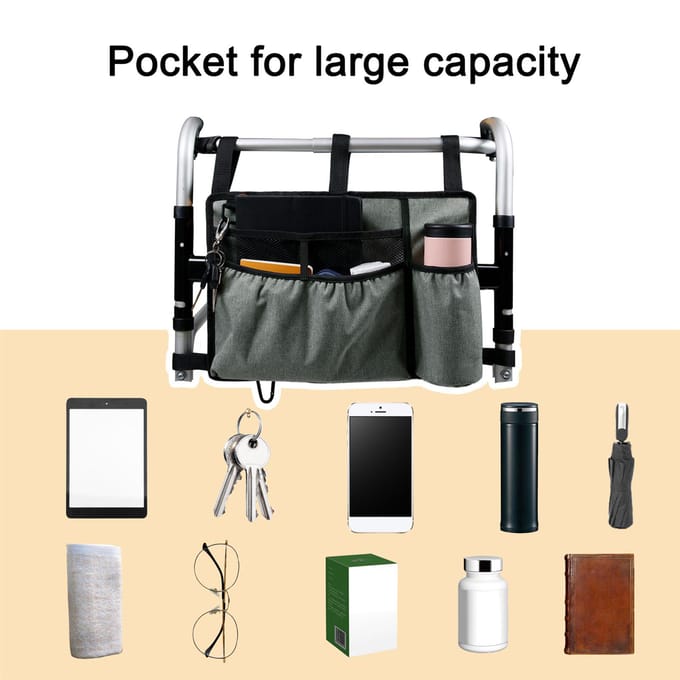 Walker Bag Walker Organizer Pouch Bijlagen Tassen met bekerhouder Grote capaciteit Accessoiremand
