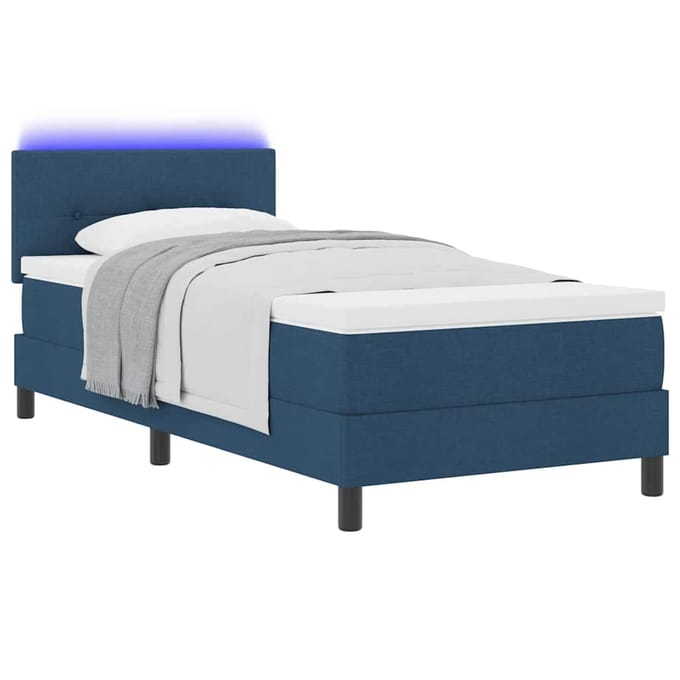 vidaXL - Boxspring - bed - met - LED-stripverlichting - Blauw - 100 - x - 200 - cm - Stof