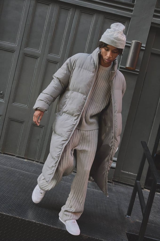 Oversized Crinkle Nylon Funnel Neck Longline Puffer Jacket | Grey | Size Medium
