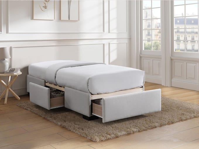 Vente-unique Bedbodem met lades 90 x 190 cm - Beige stof - KOLANE van YSMÉE