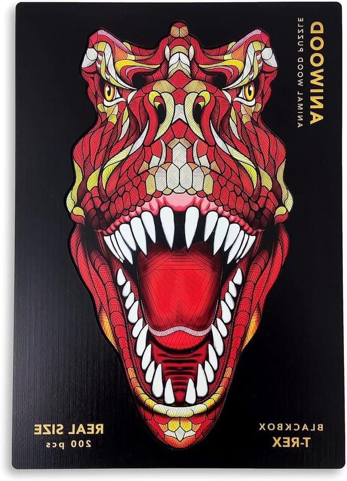 Houten Dierenpuzzel - Stanspuzzel - Decoratief Element - Drie Moeilijkheidsgraden - Groot Formaat - T-Rex