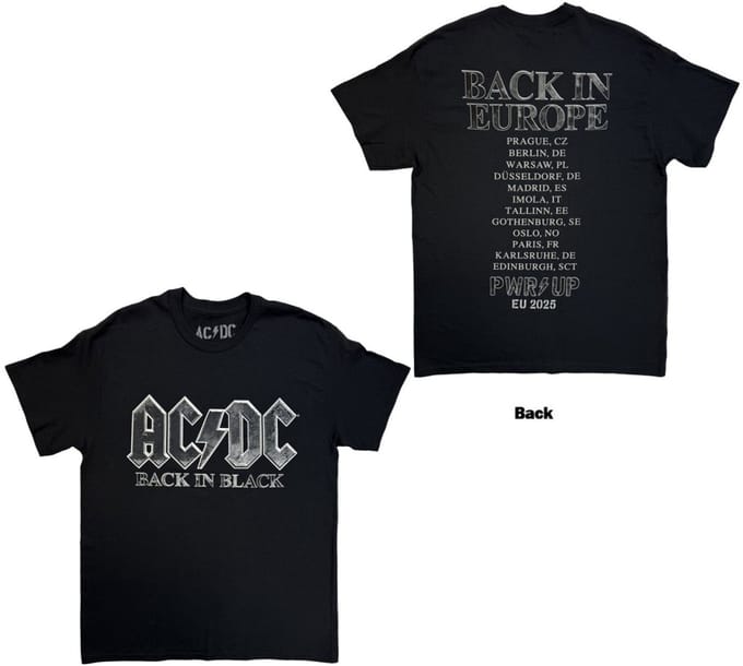 AC/DC - Back In Black EU Tour '25 Heren Tshirt - S - Zwart