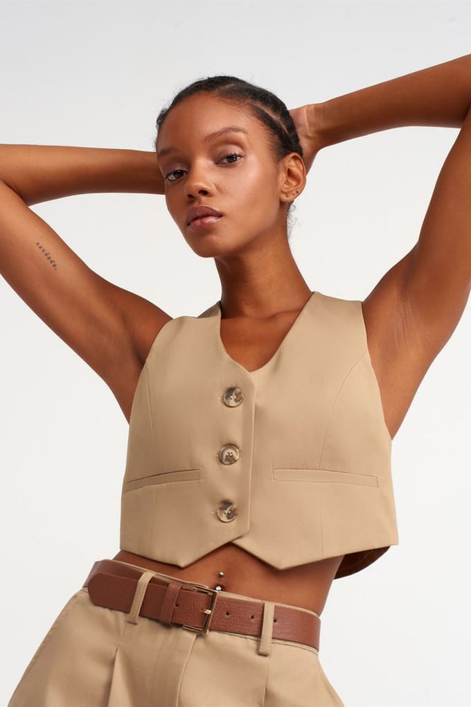 Katoenen Poplin V-Hals Crop Blouse