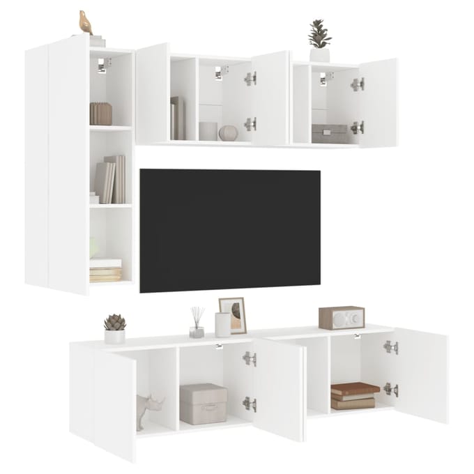 vidaXL - 5-delige - Tv-meubelset - bewerkt - hout - wit