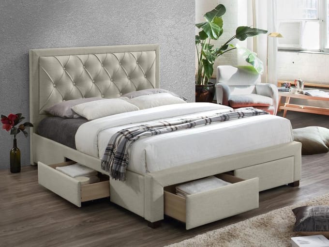 Vente-unique Bedframe fluweel beige 160 x 200 cm LEOPOLD