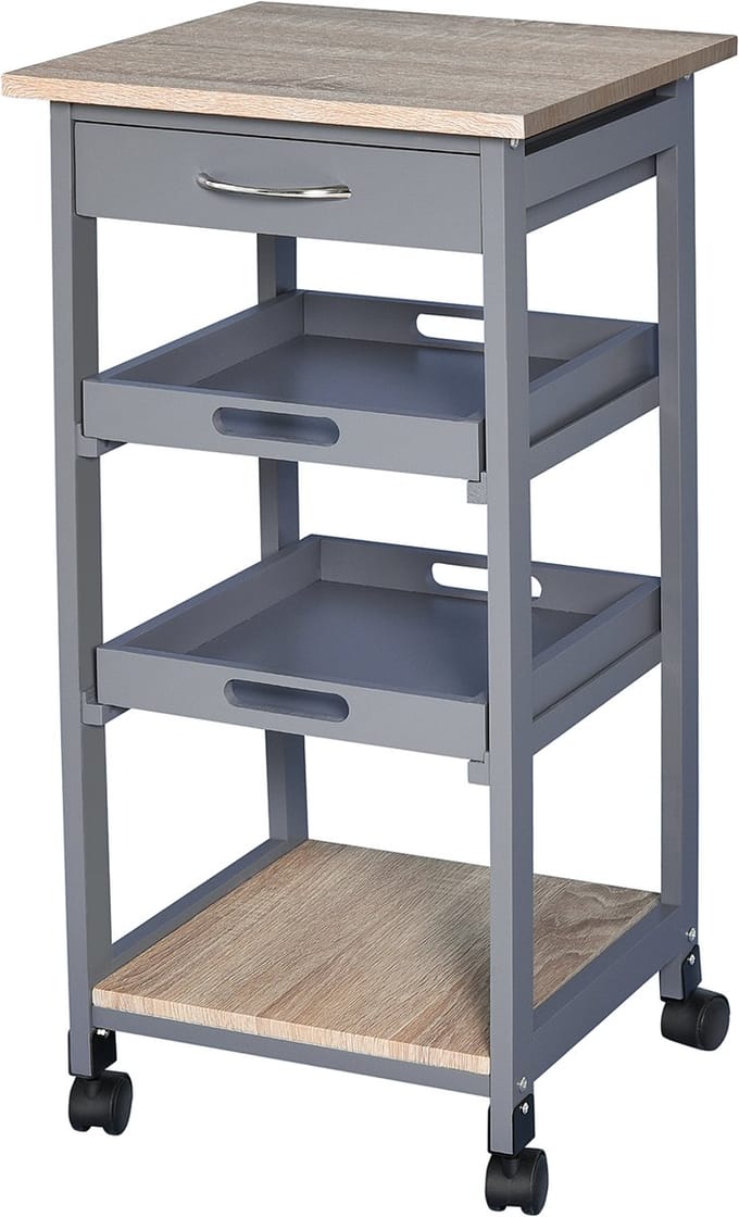 HOMCOM keukentrolley - Hout - 37x37x76cm - Grijs