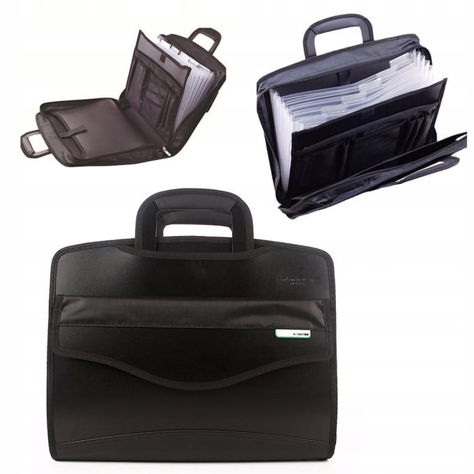 Zwarte Aktetas Organizer voor Documenten en Laptop