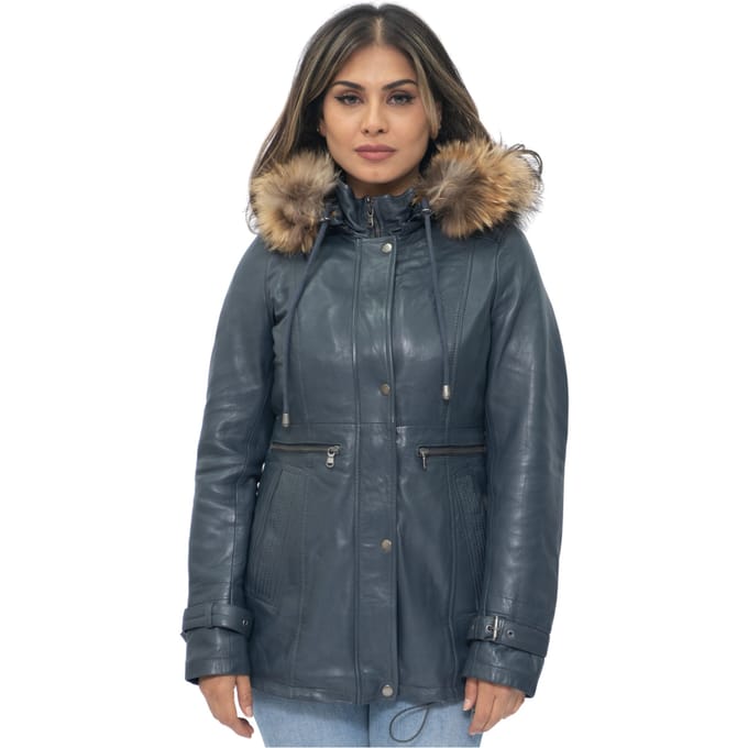 Dames lederen parka jas met capuchon-Putian