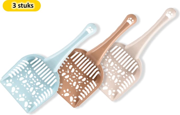 Kattenbakschep met Houder - Kattenbakschepje Plastic Set: Fijn & Grof - Kattenbak Schepje - 3 Stuks