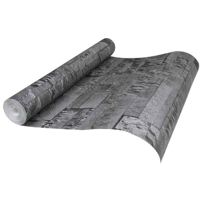 vidaXL - 3D - Steen - Behang - Zwart - 10 - x - 0,53 - m - Non-Woven - Stof