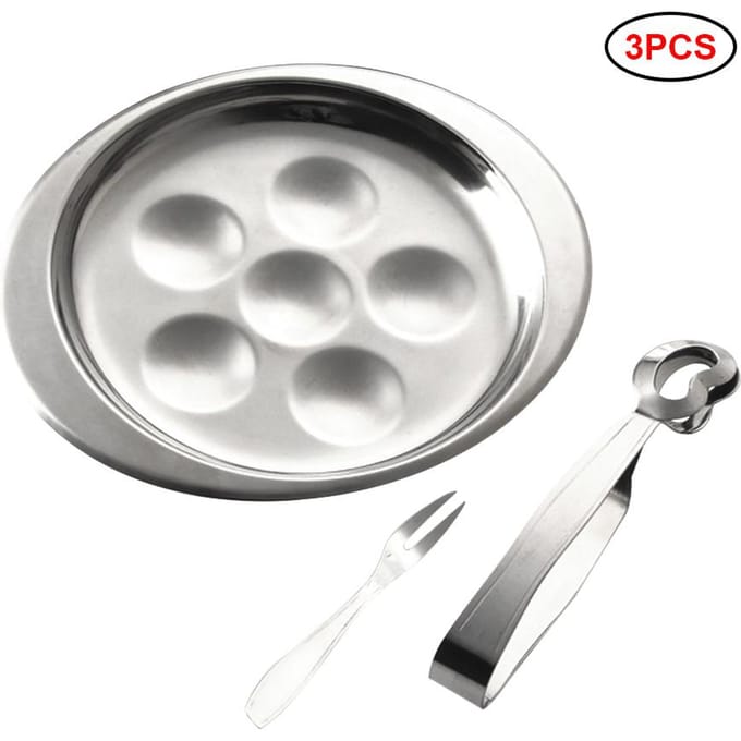 RVS Slakkenbordset Escargot Eetset 6 Compartimenten Slakkenborden met Tang en Vork white